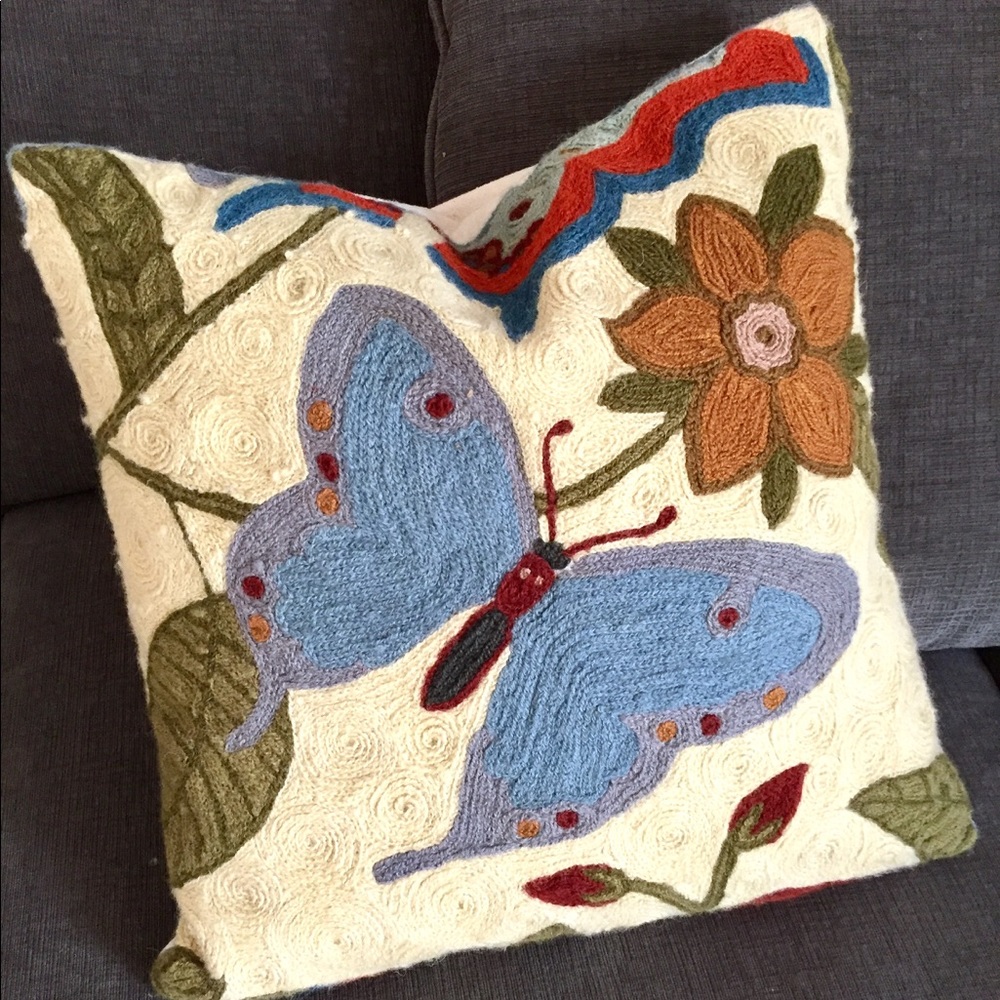 Kashmiri Wool Boho Butterfly Needlepoint Pillow